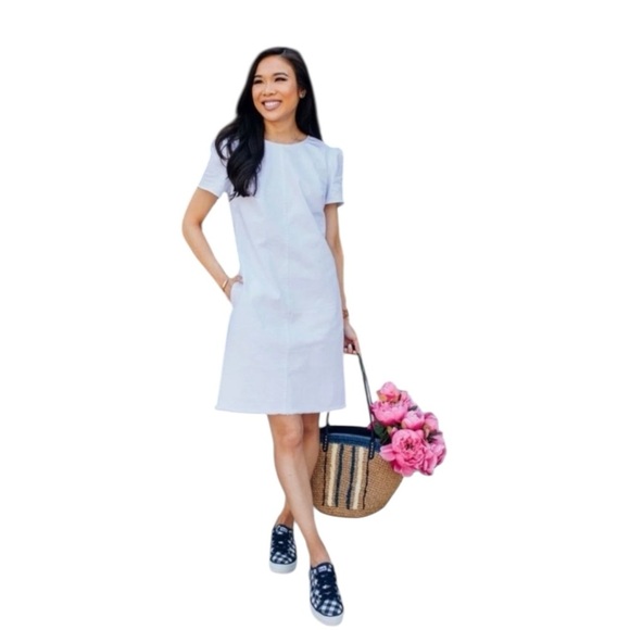 DRAPER JAMES Cotton Denim Classic Shift Dress Raw Hem Magnolia White Size 8 NWT - Picture 6 of 8